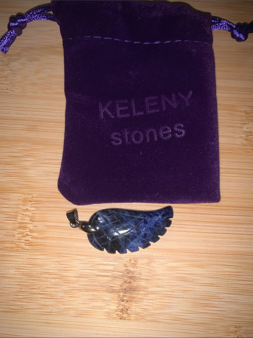 KELENY stones 18k Gold plated Blue Sodalite Angel Wing Pendant unisex